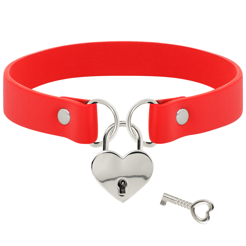COQUETTE CHIC DESIRE - RED VEGAN LEATHER NECKLACE WITH HEART ACCESSORY WITH KEY?