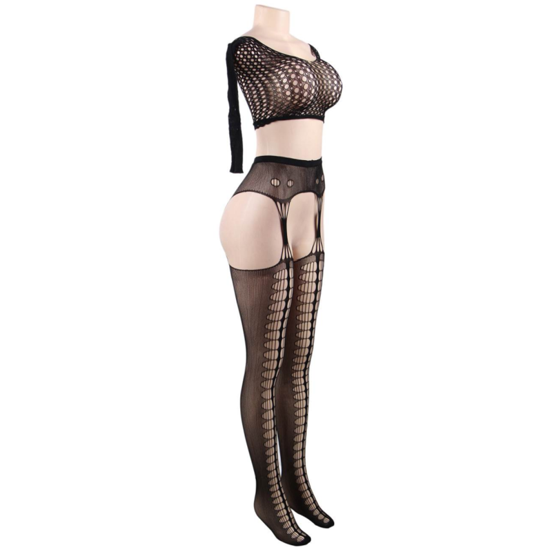 QUEEN LINGERIE - BODYSTOCKING BLUSA MANGA LONGA P/G