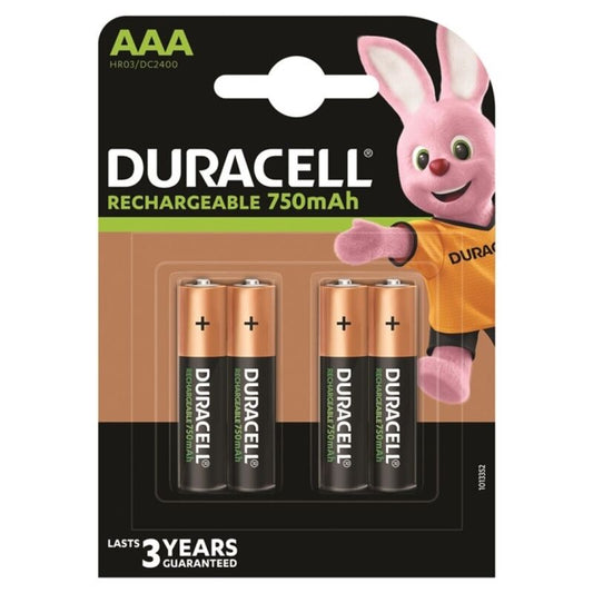 DURACELL - PILHAS RECARREGÁVEIS HR03 AAA 750mAh 4 UNIDADES