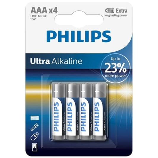 PHILIPS - PILHAS ULTRA ALCALINAS AAA LR03 4 UNIDADES