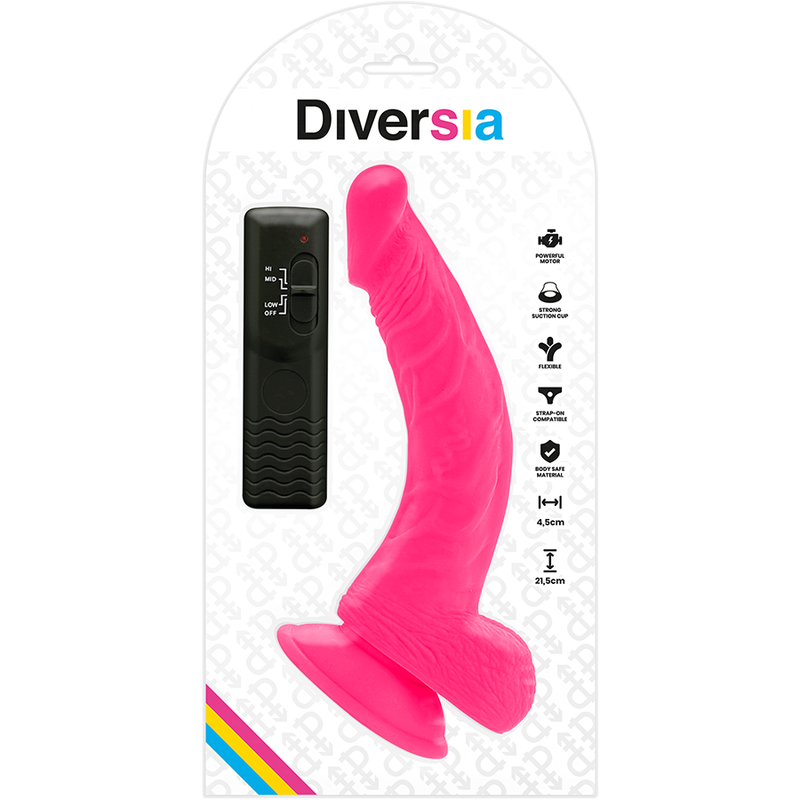 DIVERSIA - DILDO VIBRANTE FLEXÍVEL ROSA 21,5 CM -O- 4,5 CM