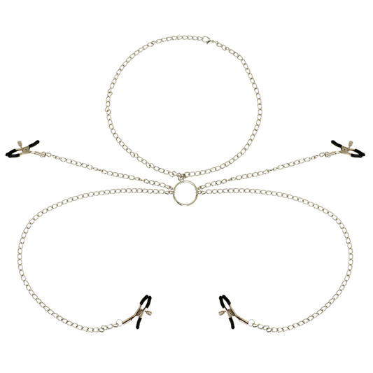 OHMAMA FETISH 4 PINÇAS DE MAMILOS COM COLEIRA DE CORRENTE