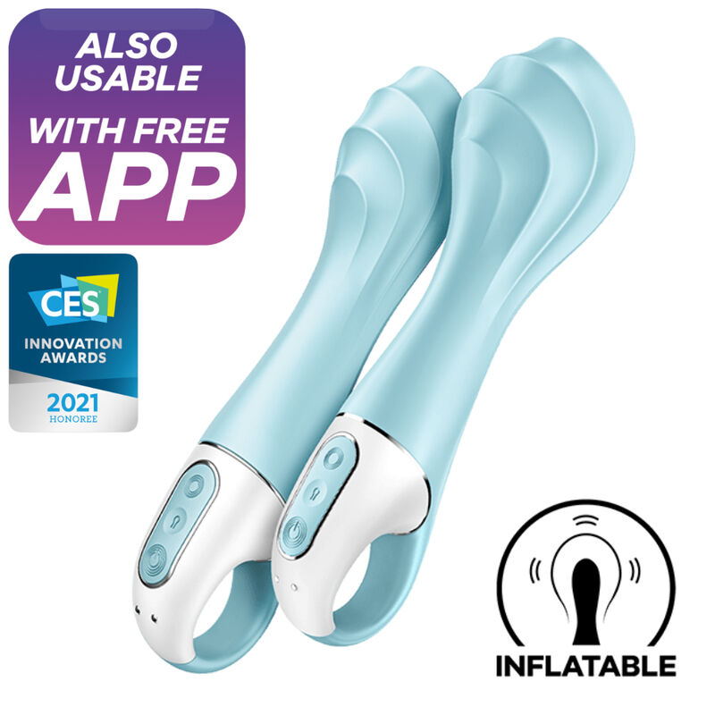 SATISFYER - VIBRADOR DE BOMBA DE AR 5+ APP INFLÁVEL VIBRADOR DE PONTO G AZUL