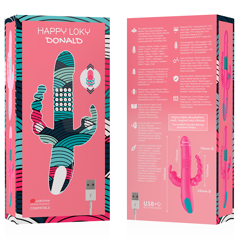 HAPPY LOKY - DONALD TRIPLE STIMULATION: ANAL, G-SPOT & CLITORAL WATCHME COMPATIBLE WIRELESS TECHNOLOGY