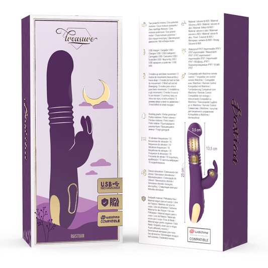 TREASURE - BASTIAN RABBIT PARA CIMA E PARA BAIXO, ROTATOR E VIBRADOR COMPATÍVEL COM A TECNOLOGIA WIRELESS WATCHME