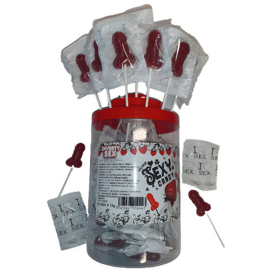 DIABLO PICANTE - 50 PIRULITOS PARA PÊNIS DE MORANGO E CEREJA 50 UNIDADES