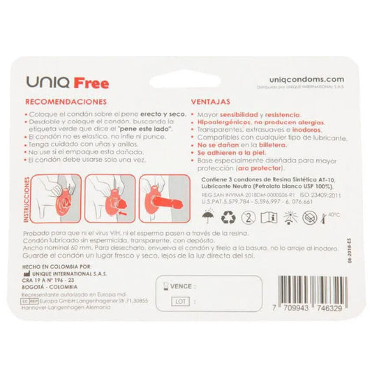 UNIQ - PRESERVATIVOS SEM LÁTEX COM ANEL DE PROTEÇÃO 3 UNIDADES