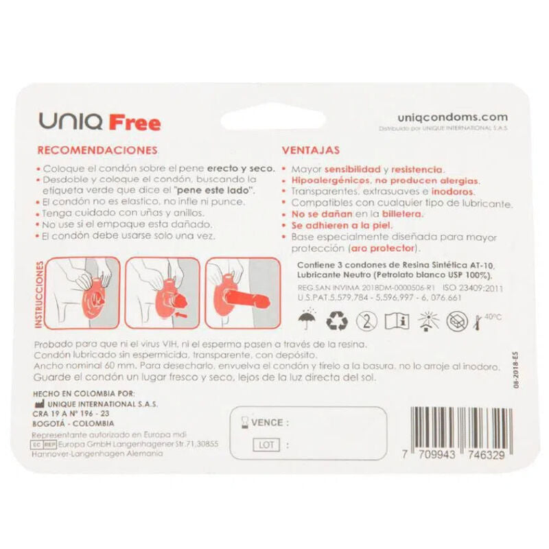 UNIQ - PRESERVATIVOS SEM LÁTEX COM ANEL DE PROTEÇÃO 3 UNIDADES
