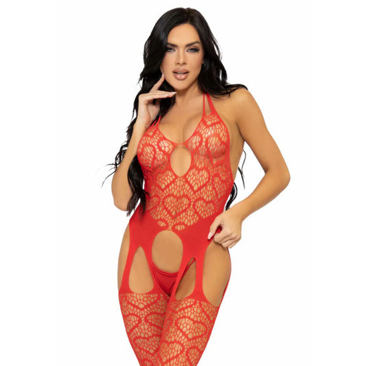 LEG AVENUE - BODYSTOCKING DE RED COM TIRANTES TALLA ÚNICA - NEGRO