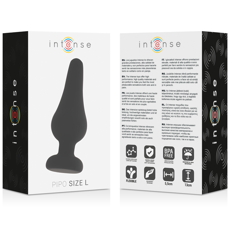 INTENSO - PIPO L PLUG ANAL DE SILICONE PRETO 13 CM