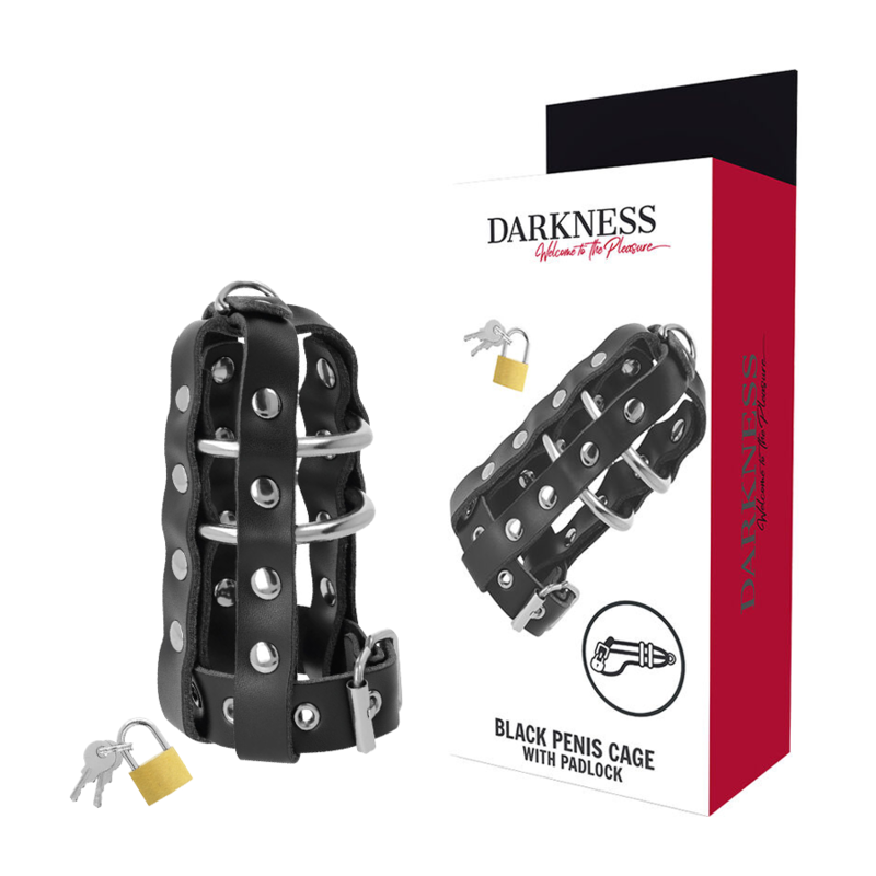 DARKNESS - GAIOLA DE CASTIDADE DE COURO COM TRAVA