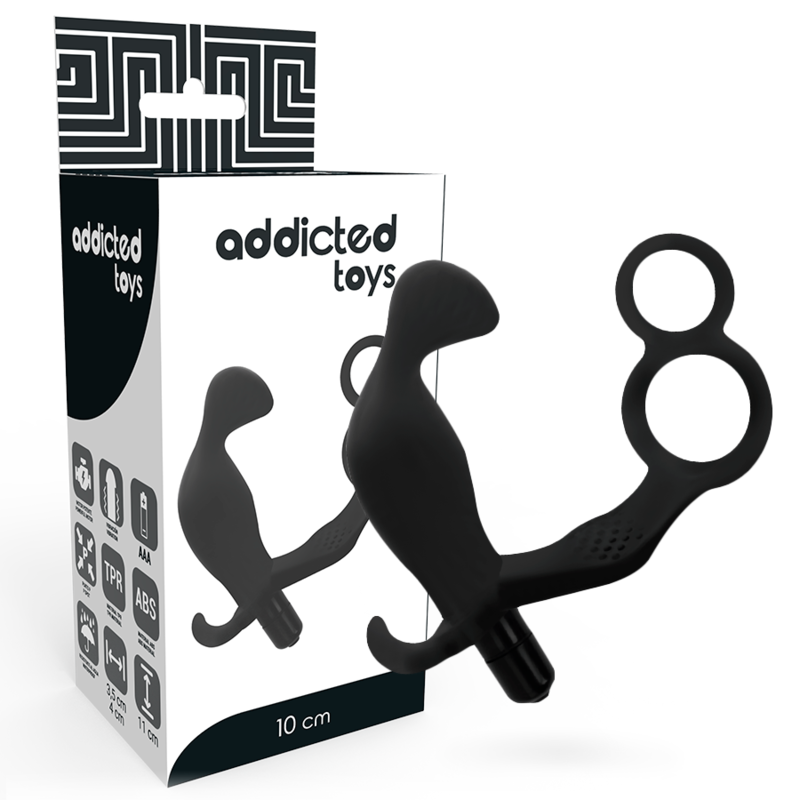 ADDICTED TOYS - ANAL PLUG WITH DOUBLE PENIS AND TESTILE RING BLACK
