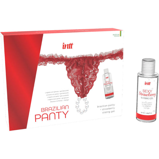 INTT RELEASES - RED BRAZILIAN PANTIES WITH PEARLS AND LUBRICATING GEL 50 ML