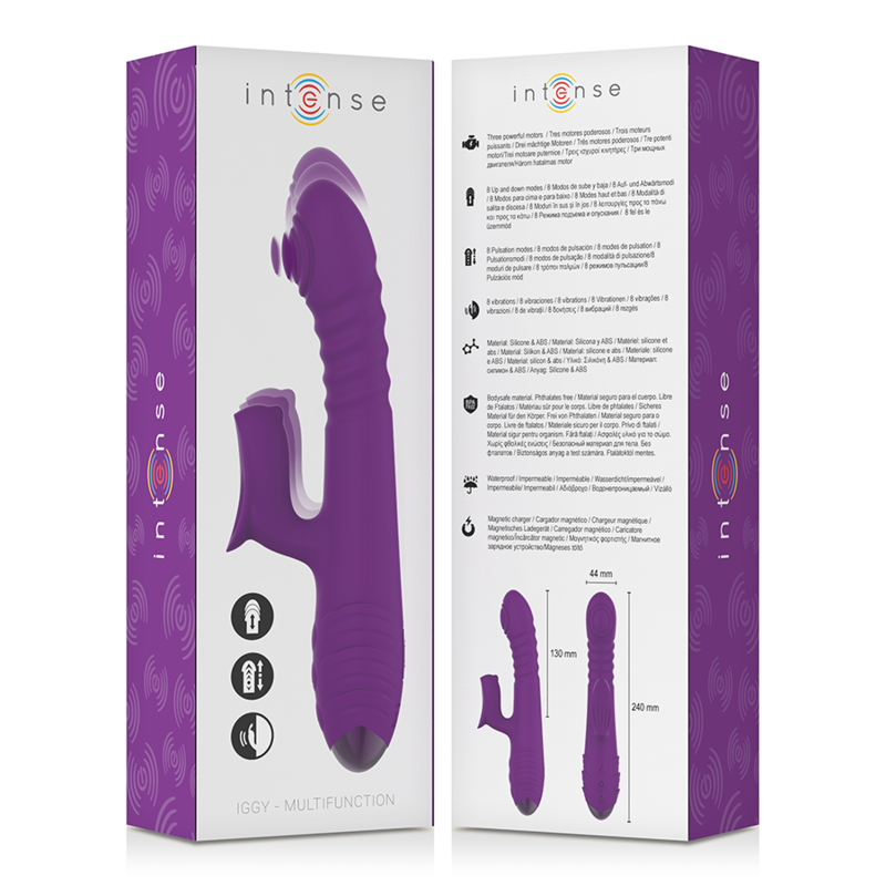INTENSE - IGGY UP & DOWN MULTIFUNCTION RECHARGEABLE VIBRATOR WITH PURPLE CLITORAL STIMULATOR