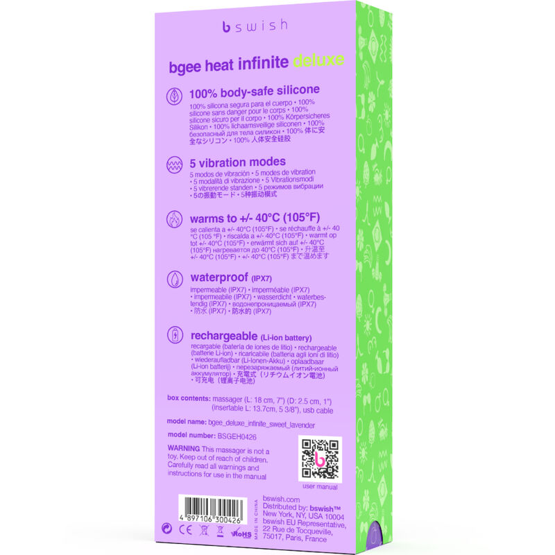 B SWISH - BGEE HEAT INFINITE DELUXE VIBRADOR DE SILICONE RECARREGÁVEL LAVANDA