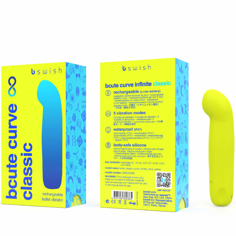 B SWISH - VIBRADOR DE SILICONE RECARREGÁVEL BCUTE CURVE INFINITE CLASSIC AMARELO