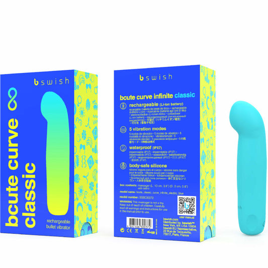 B SWISH - Vibrador recarregável de silicone azul clássico BCUTE CURVE INFINITE