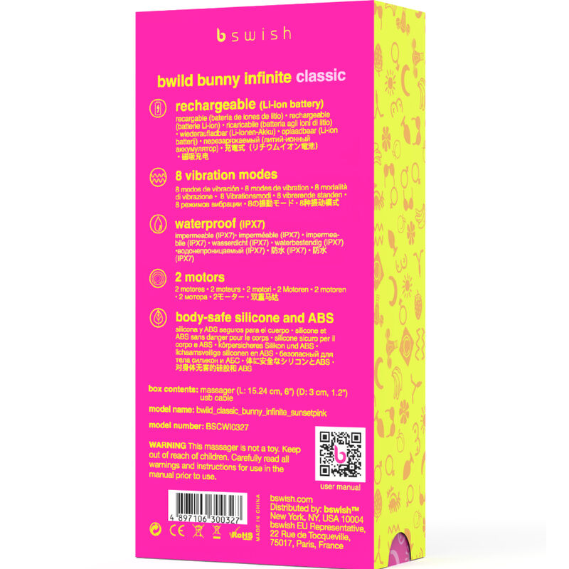 B SWISH - VIBRADOR RECARREGÁVEL CLÁSSICO BWILD BUNNY INFINITE SILICONE ROSA