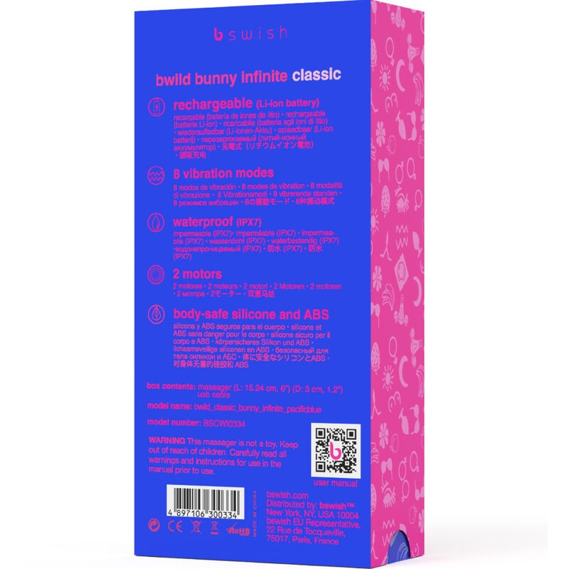 B SWISH - VIBRADOR RECARREGÁVEL CLÁSSICO BWILD BUNNY INFINITE SILICONE AZUL