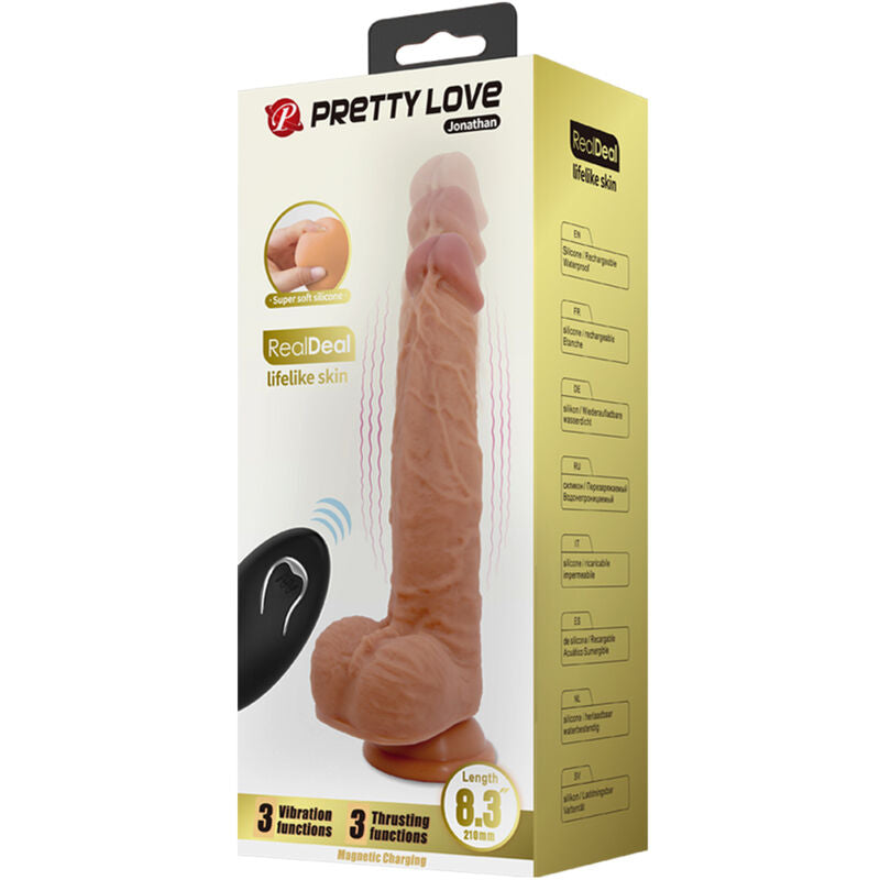 PRETTY LOVE - JONATHAN DILDO DE SILICONE 3 VIBRAÇÕES + 3 TAMANHOS DE INSERÇÃO CONTROLE REMOTO 21 CM