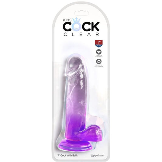 KING COCK - PÊNIS REALISTA TRANSPARENTE COM BOLAS 15,2 CM ROXO