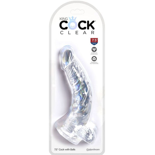 KING COCK - PÊNIS CURVO REALISTA CLARO COM BOLAS 16,5 CM TRANSPARENTE