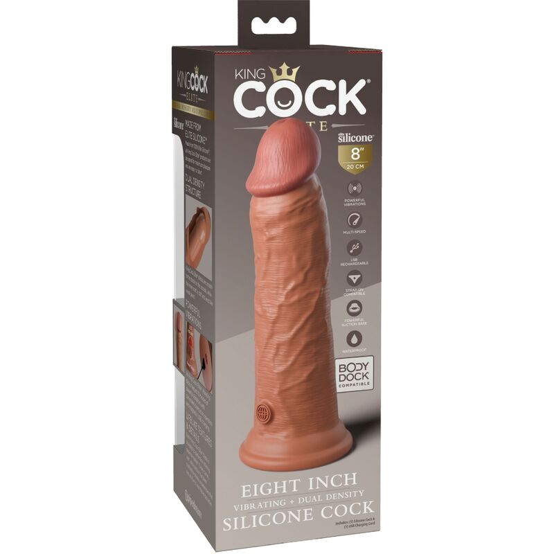 KING COCK - ELITE REALISTIC VIBRATING & SILICONE DILDO 20.3 CM CARAMEL
