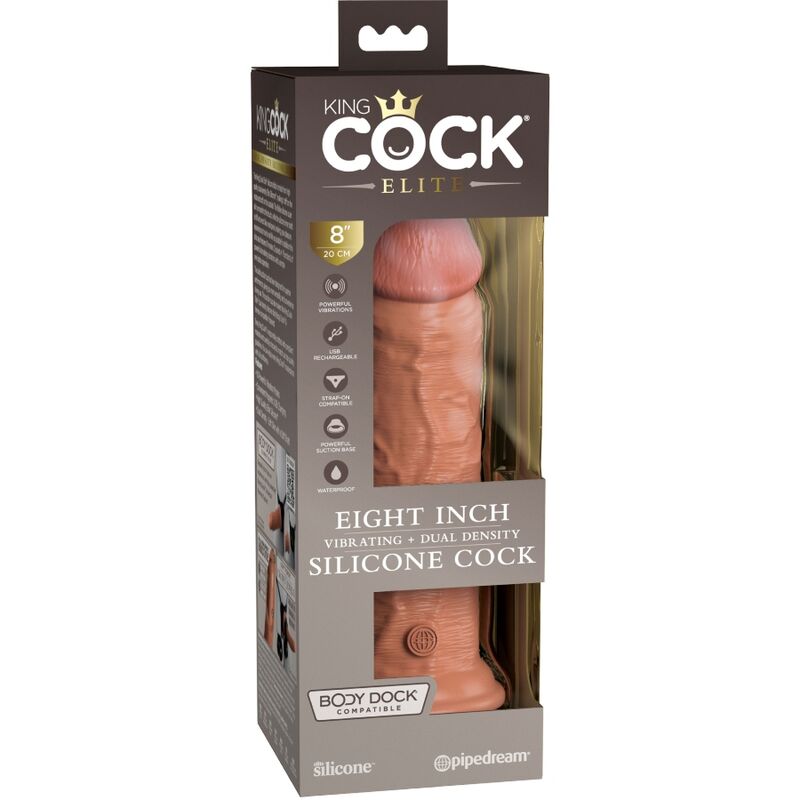 KING COCK - ELITE REALISTIC VIBRATING & SILICONE DILDO 20.3 CM CARAMEL