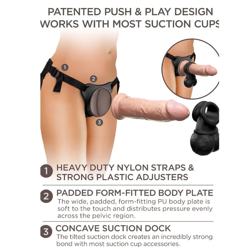 KING COCK - ELITE KIT DELUXE ADJUSTABLE HARNESS RING WITH TESTICLES & 8 INCH DILDO
