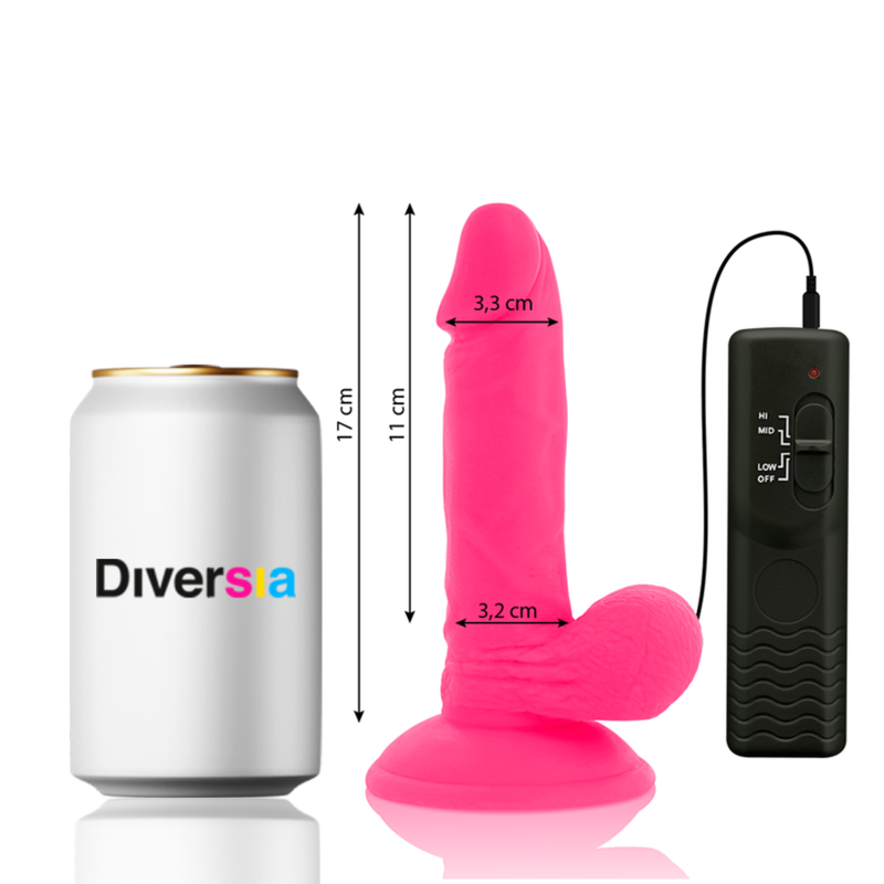DIVERSIA - DILDO VIBRANTE FLEXÍVEL ROSA 17 CM -O- 3,3 CM