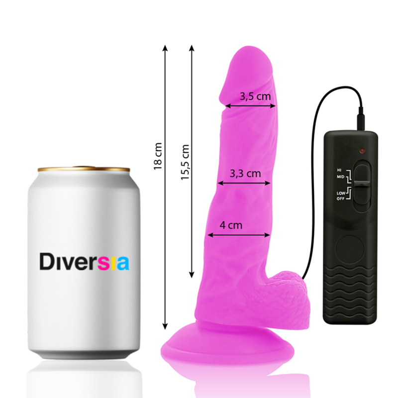 DIVERSIA - DILDO VIBRATÓRIO FLEXÍVEL ROXO 18 CM -O- 4 CM