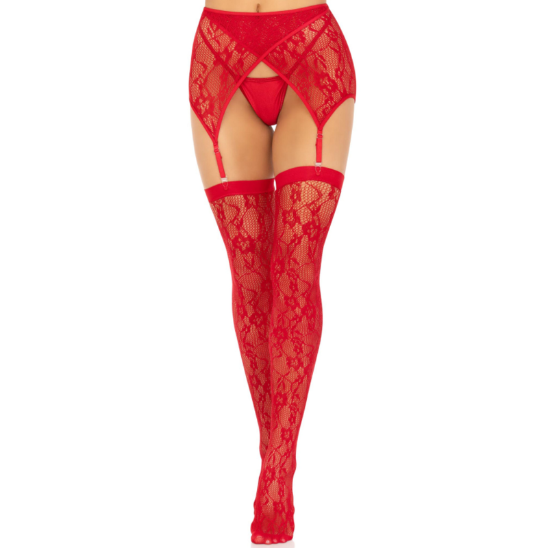 LEG AVENUE - MEDIA ENCAJE & LIGUERO ROJO