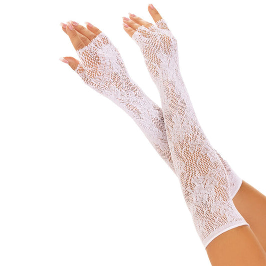 LEG AVENUE - GUANTES SIN DEDOS VERMELHO FLORAL BLANCO