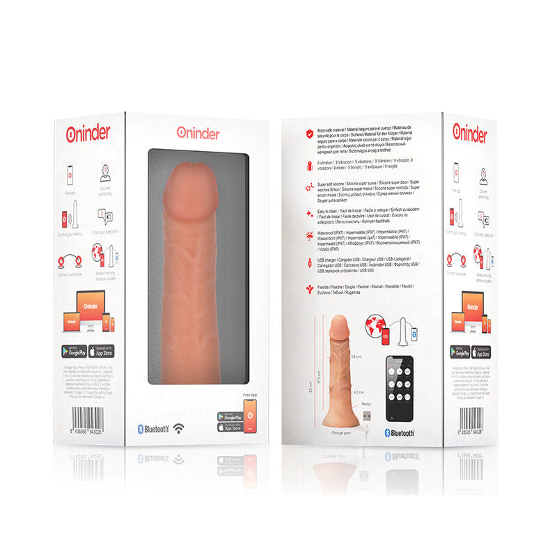 ONINDER - BOGOTÁ VIBRADOR MÉDIO DILDO 9 VELOCIDADES NATURAL 20 CM -O- 4,2 CM - APLICATIVO GRÁTIS