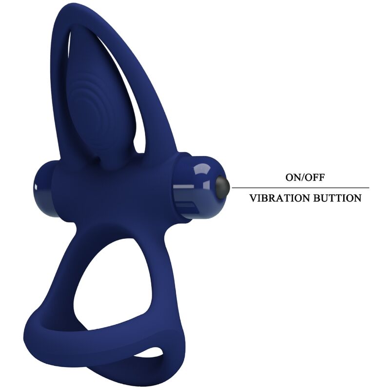 PRETTY LOVE - MATTE DOUBLE RING WITH VIBRATION & STIMULATOR BLUE