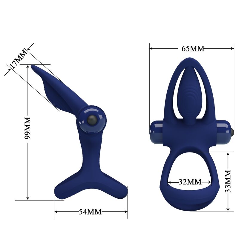 PRETTY LOVE - MATTE DOUBLE RING WITH VIBRATION & STIMULATOR BLUE