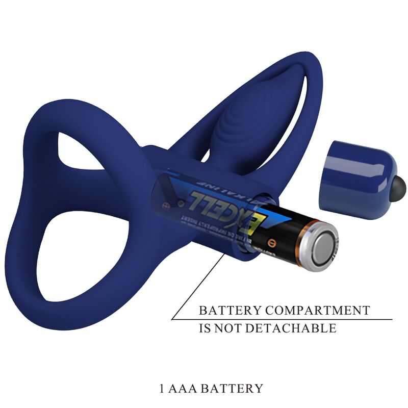 PRETTY LOVE - MATTE DOUBLE RING WITH VIBRATION & STIMULATOR BLUE