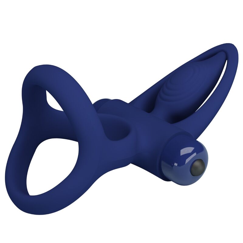 PRETTY LOVE - MATTE DOUBLE RING WITH VIBRATION & STIMULATOR BLUE