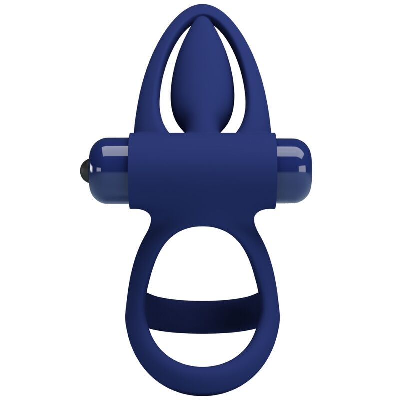 PRETTY LOVE - MATTE DOUBLE RING WITH VIBRATION & STIMULATOR BLUE