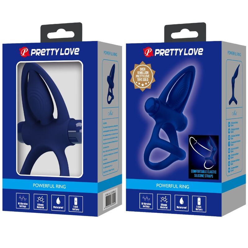PRETTY LOVE - MATTE DOUBLE RING WITH VIBRATION & STIMULATOR BLUE