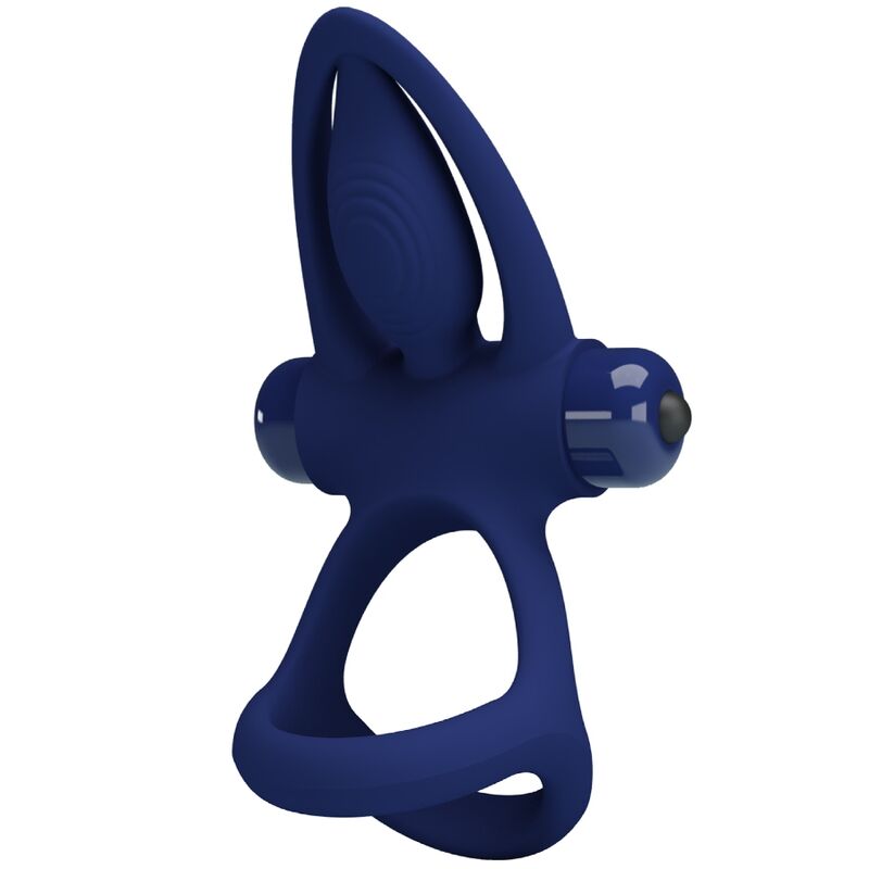 PRETTY LOVE - MATTE DOUBLE RING WITH VIBRATION & STIMULATOR BLUE