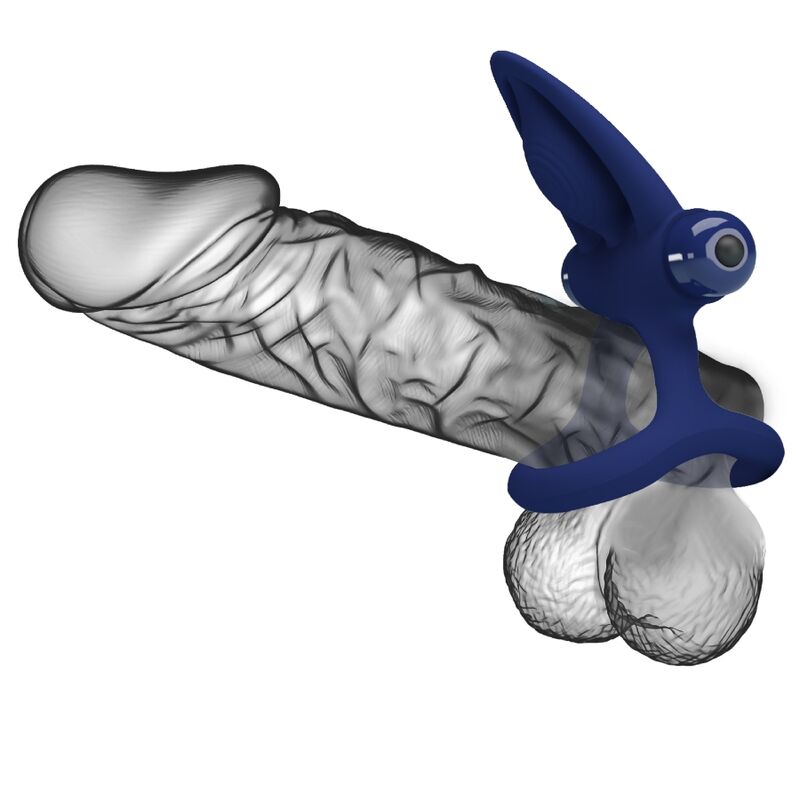 PRETTY LOVE - MATTE DOUBLE RING WITH VIBRATION & STIMULATOR BLUE