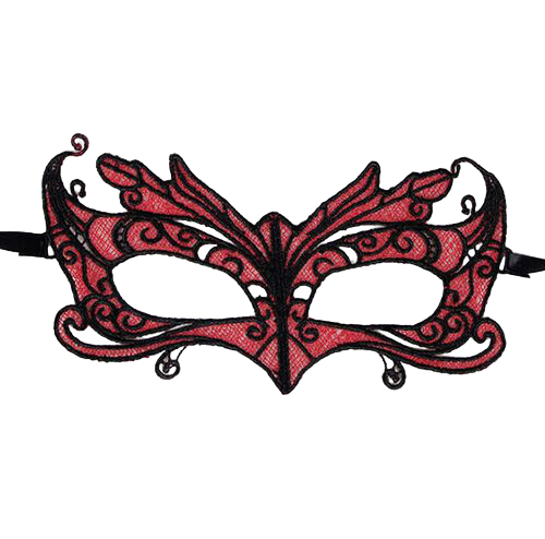 QUEEN LINGERIE - MÁSCARA DE RENDA COM DETALHES VERMELHOS