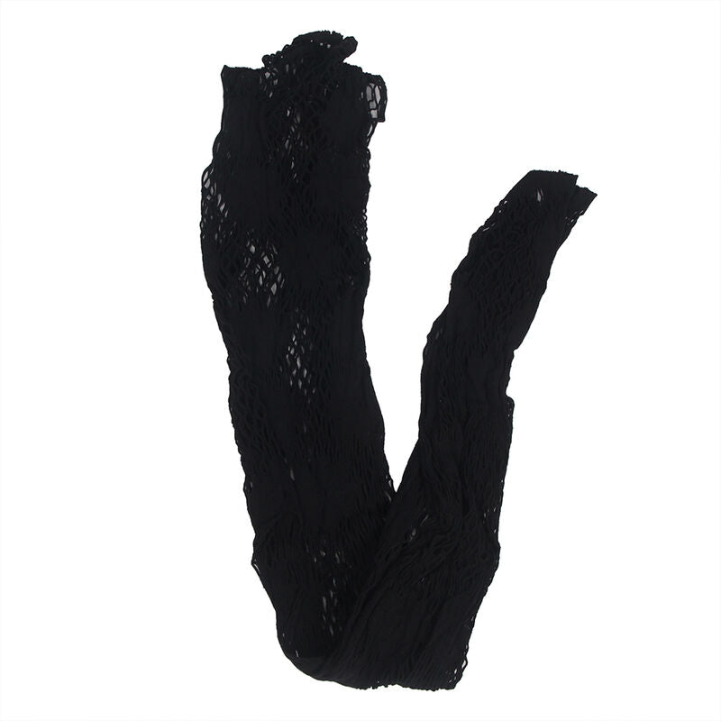 SUBBLIME - 952129 Bodystocking em rede com estampa de vestido e detalhes florais, preto, tamanho único
