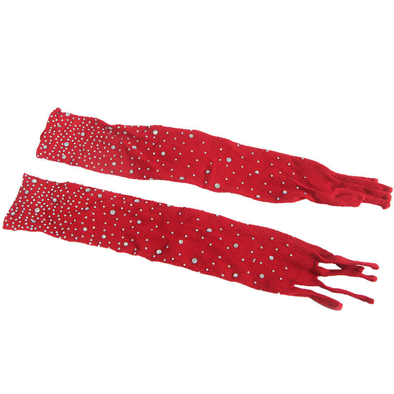 SUBBLIME - 952181 BODYSTOCKING DE REDE COM LUVAS E DIAMANTES VERMELHOS TAMANHO ÚNICO