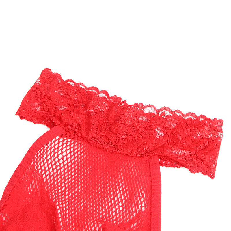 SUBBLIME - 952372 BODYSTOCKING DE MALHA E RENDA SEM PÊLO, GOLA ALTA, VERMELHO, TAMANHO ÚNICO