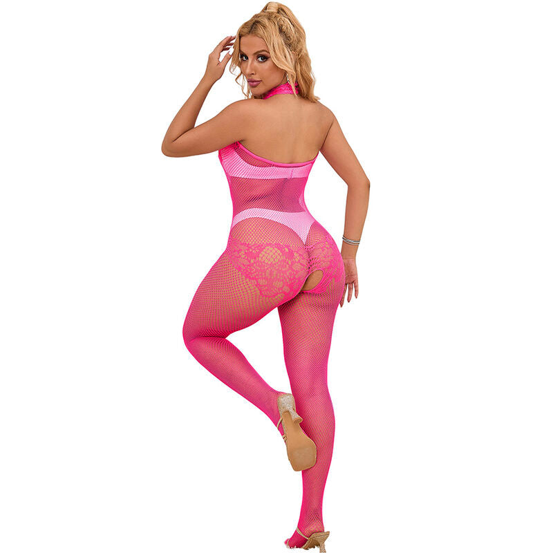 SUBBLIME - 952389 BODYSTOCKING DE MALHA E RENDA SEM PÊLO COM GOLA ALTA ROSA TAMANHO ÚNICO