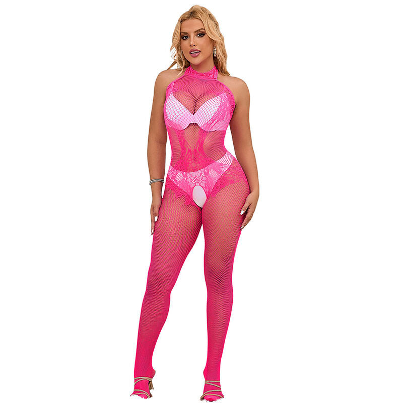 SUBBLIME - 952389 BODYSTOCKING DE MALHA E RENDA SEM PÊLO COM GOLA ALTA ROSA TAMANHO ÚNICO