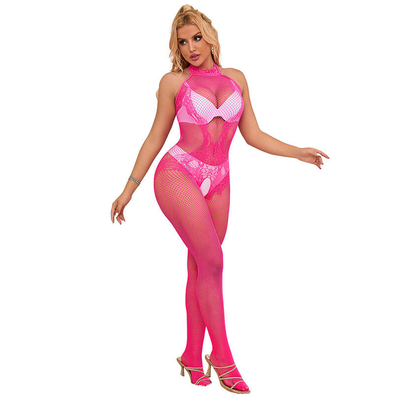SUBBLIME - 952389 BODYSTOCKING DE MALHA E RENDA SEM PÊLO COM GOLA ALTA ROSA TAMANHO ÚNICO