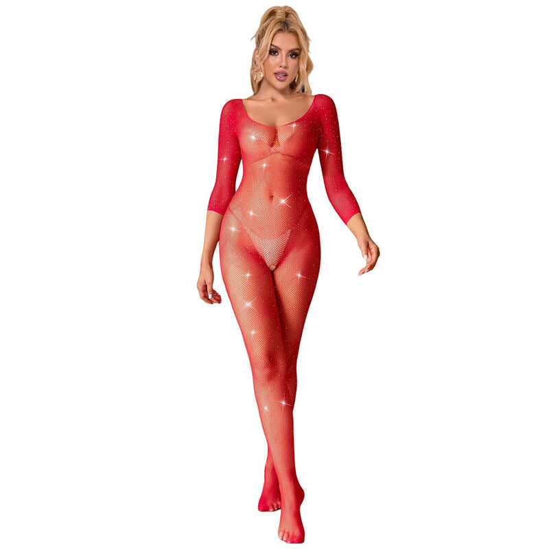 SUBBLIME - 952419 Bodystocking de rede com losangos, mangas compridas, vermelho, tamanho único
